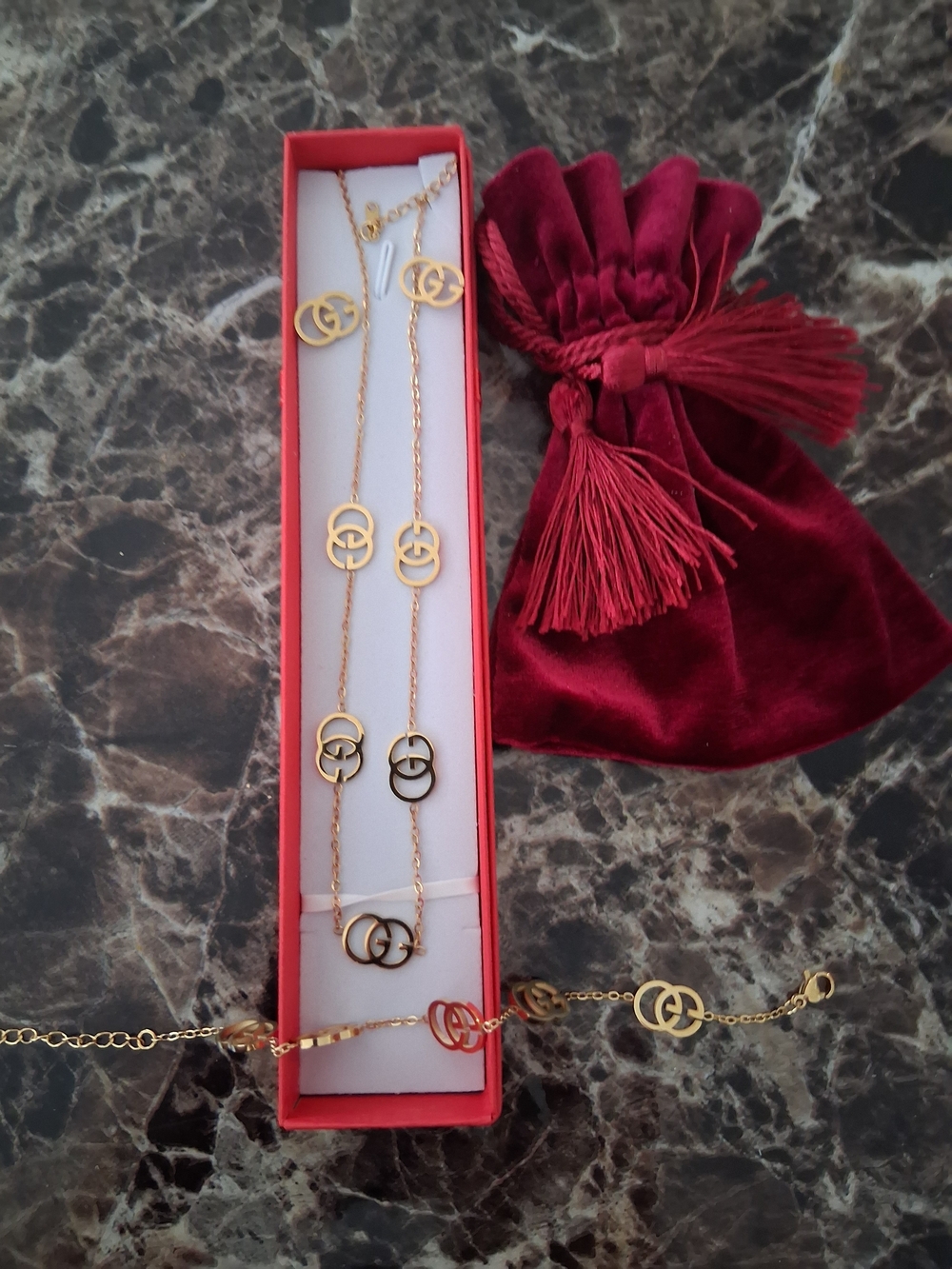 LETTER G Gold Tone Interlocking Medallion Necklace
